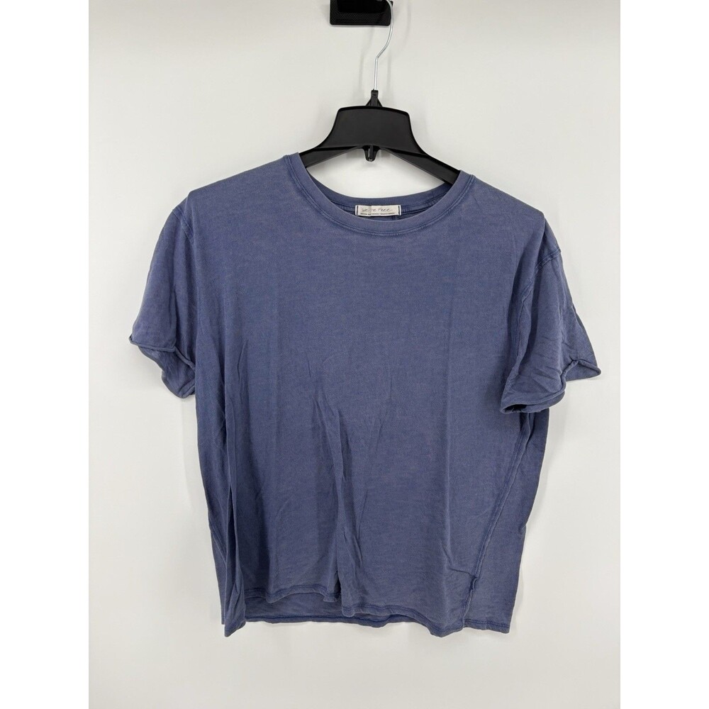 WE THE FREE Sz M Blue Heathered Knit Distressed Burnout T Shirt Lightweight